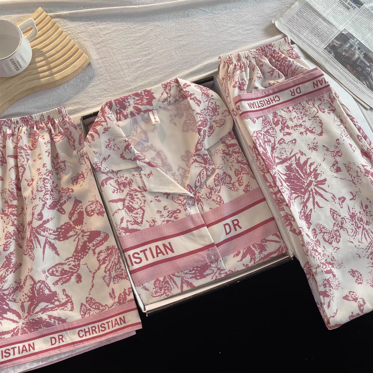 Summer Ice Silk Homewear Women Short Sleeve Shorts 2 Pcs Breathable Co photo 5 (style 36)