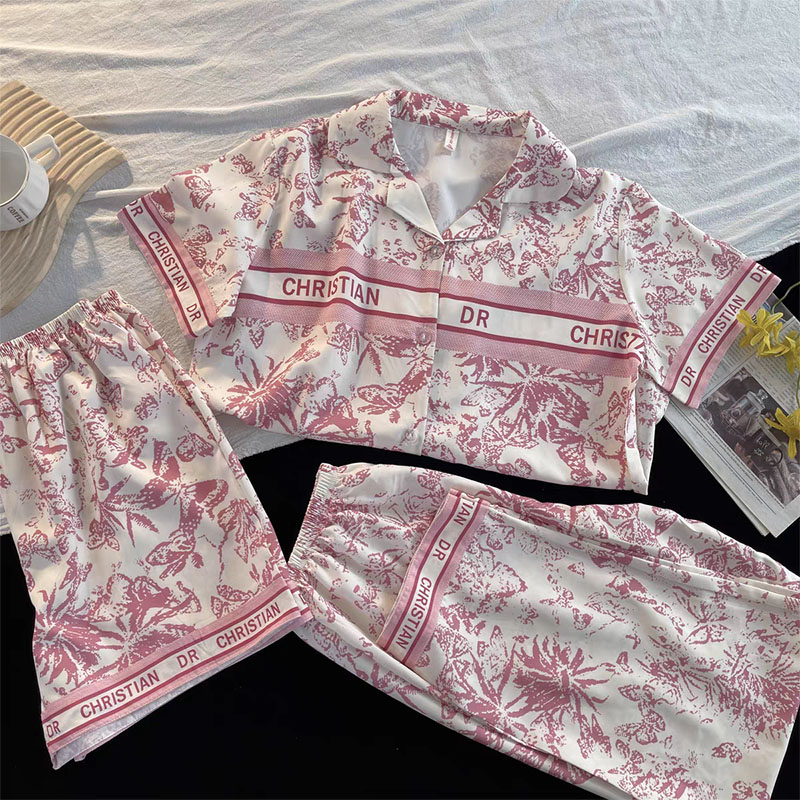 Summer Ice Silk Homewear Women Short Sleeve Shorts 2 Pcs Breathable Co photo 2 (style 40)