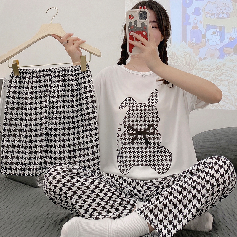 Summer Cotton Homewear Women Short Sleeve Shorts 2 Pcs Breathable Comf photo 1 (style 34)