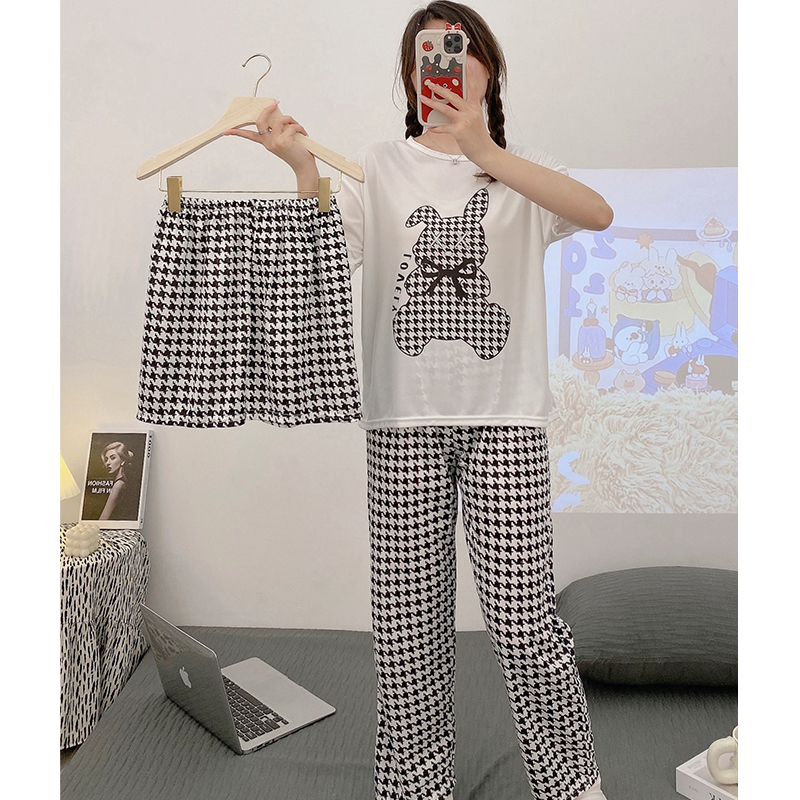 Summer Cotton Homewear Women Short Sleeve Shorts 2 Pcs Breathable Comf photo 2 (style 34)