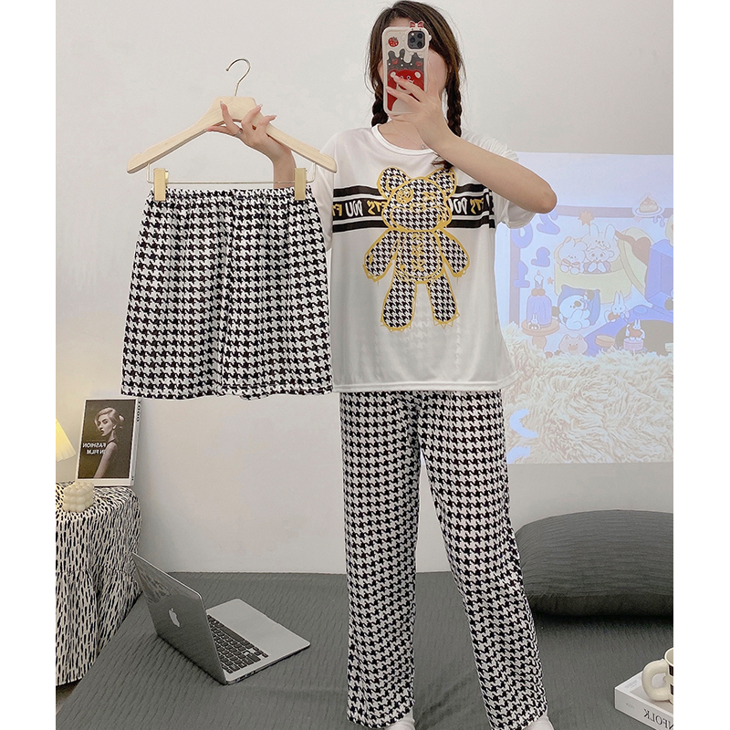 Summer Cotton Homewear Women Short Sleeve Shorts 2 Pcs Breathable Comf photo 5 (style 34)