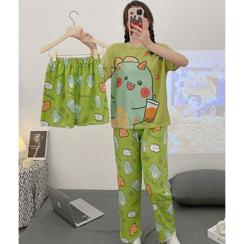 Summer Cotton Homewear Women Short Sleeve Shorts 2 Pcs Breathable Comf photo 7 (style 34)