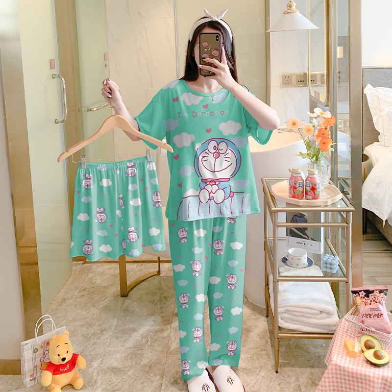 Summer Cotton Homewear Women Short Sleeve Shorts 2 Pcs Breathable Comf photo 1 (style local-东生款)