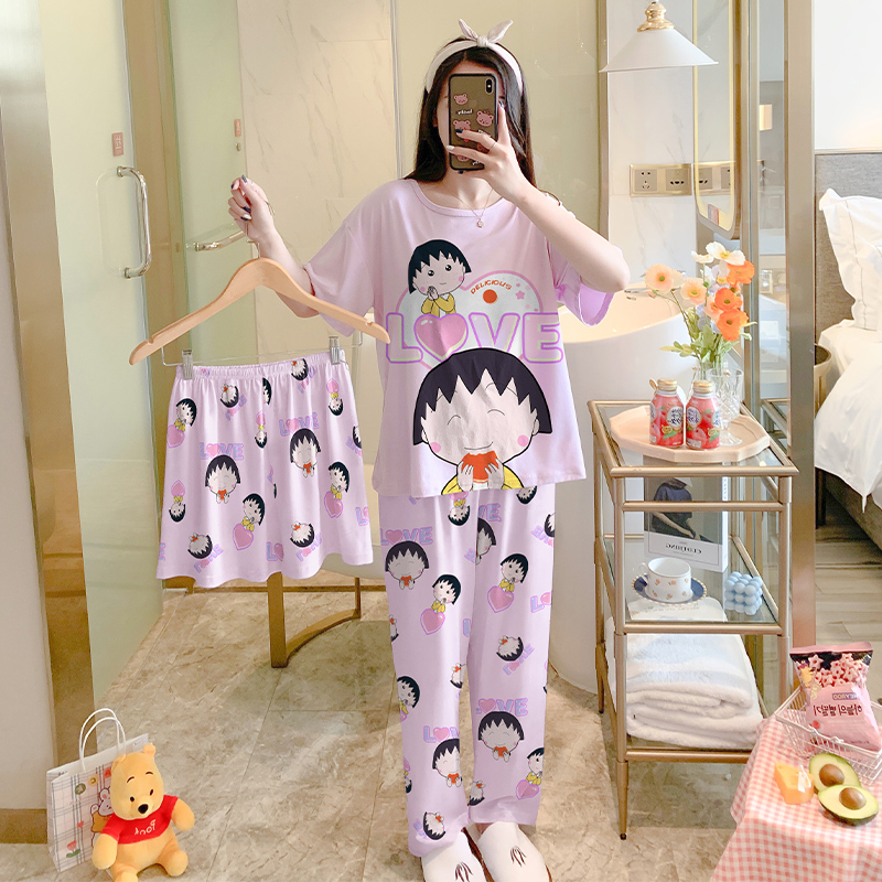 Summer Cotton Homewear Women Short Sleeve Shorts 2 Pcs Breathable Comf photo 3 (style local-东生款)