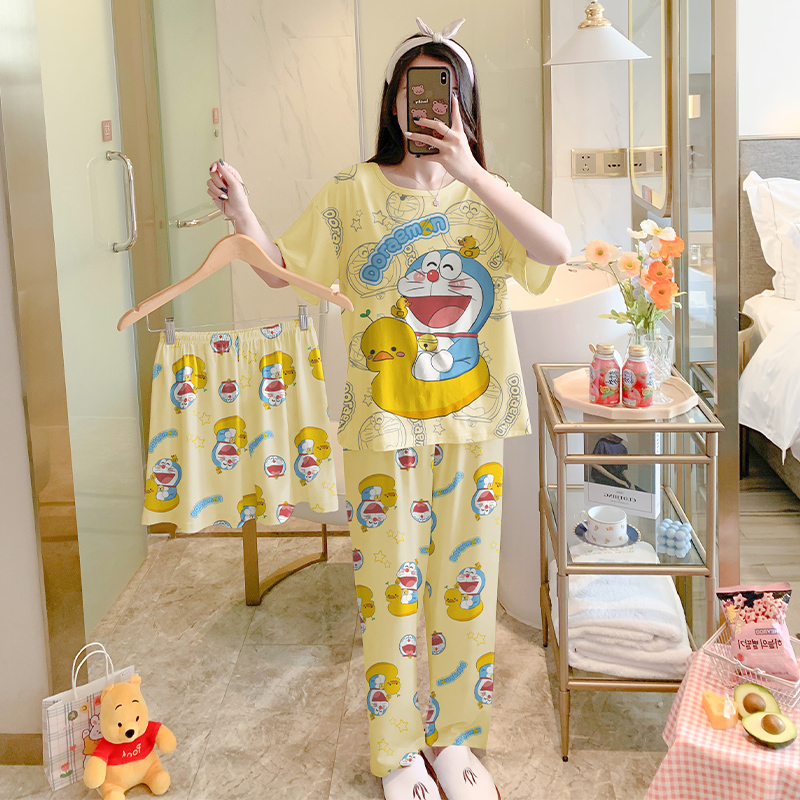 Summer Cotton Homewear Women Short Sleeve Shorts 2 Pcs Breathable Comf photo 6 (style local-东生款)