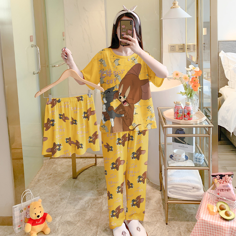 Summer Cotton Homewear Women Short Sleeve Shorts 2 Pcs Breathable Comf photo 7 (style local-东生款)