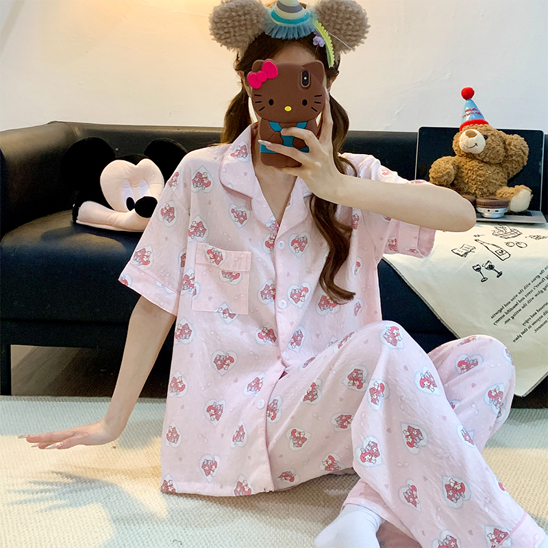 Summer Cloud Cotton Homewear Women Short Sleeve Shorts 2 Pcs Breathabl photo 4 (style local-云朵棉短长)