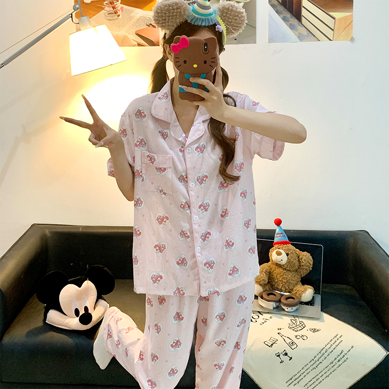 Summer Cloud Cotton Homewear Women Short Sleeve Shorts 2 Pcs Breathabl photo 5 (style local-云朵棉短长)