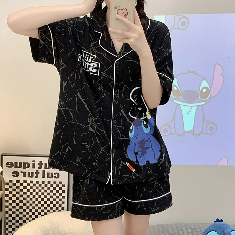 Summer Cotton-Like Cardigan Homewear Women Short Sleeve Shorts 2 Pcs B photo 2 (style 16022)