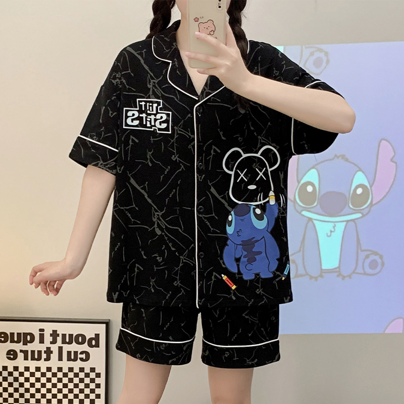 Summer Cotton-Like Cardigan Homewear Women Short Sleeve Shorts 2 Pcs B photo 3 (style 16022)