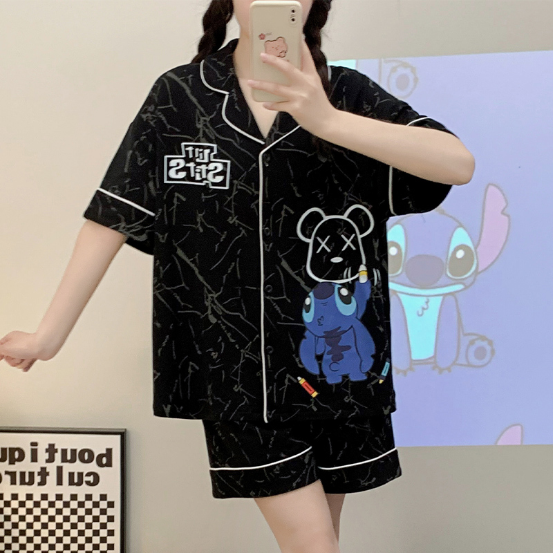 Summer Cotton-Like Cardigan Homewear Women Short Sleeve Shorts 2 Pcs B photo 4 (style 16022)