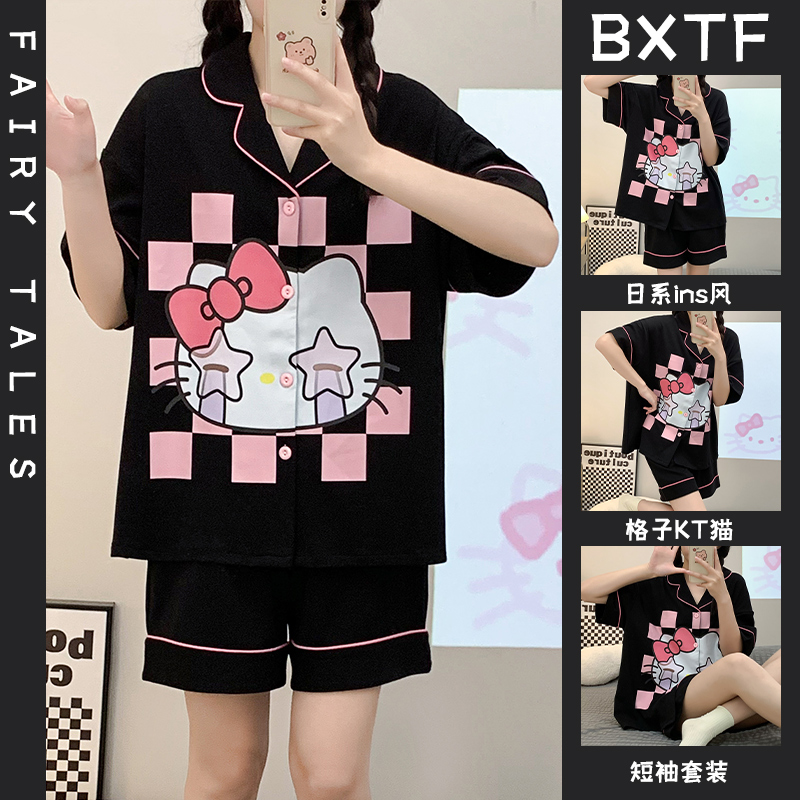 Summer Cotton-Like Cardigan Homewear Women Short Sleeve Shorts 2 Pcs B photo 6 (style 16022)