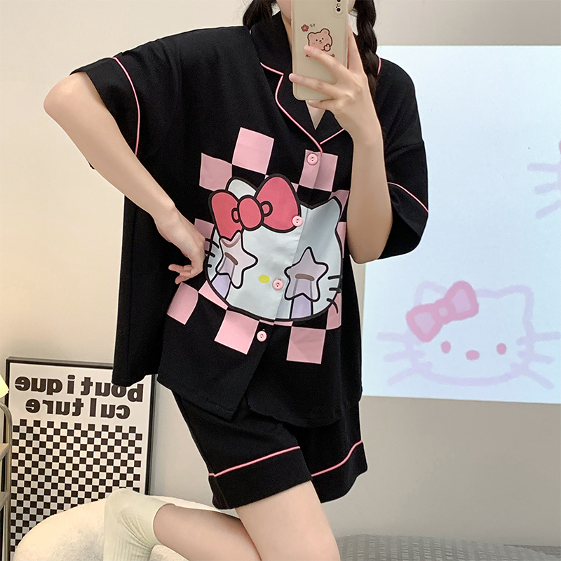 Summer Cotton-Like Cardigan Homewear Women Short Sleeve Shorts 2 Pcs B photo 7 (style 16022)