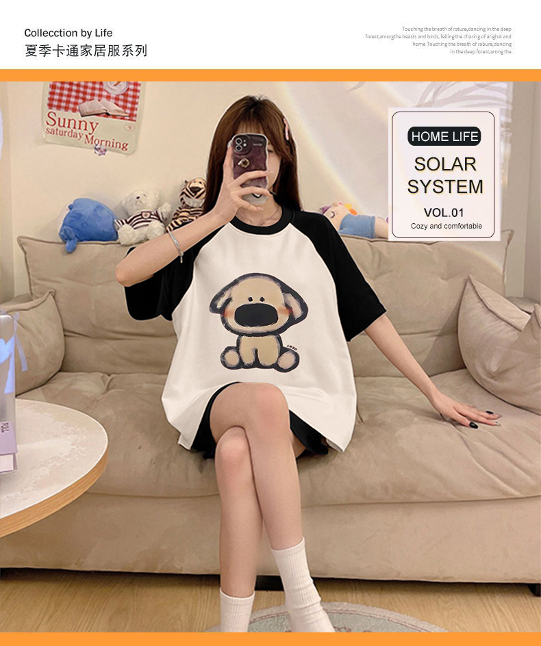 Summer Cotton-Like Homewear Women Short Sleeve Shorts 2 Pcs Breathable photo 7 (style 11)