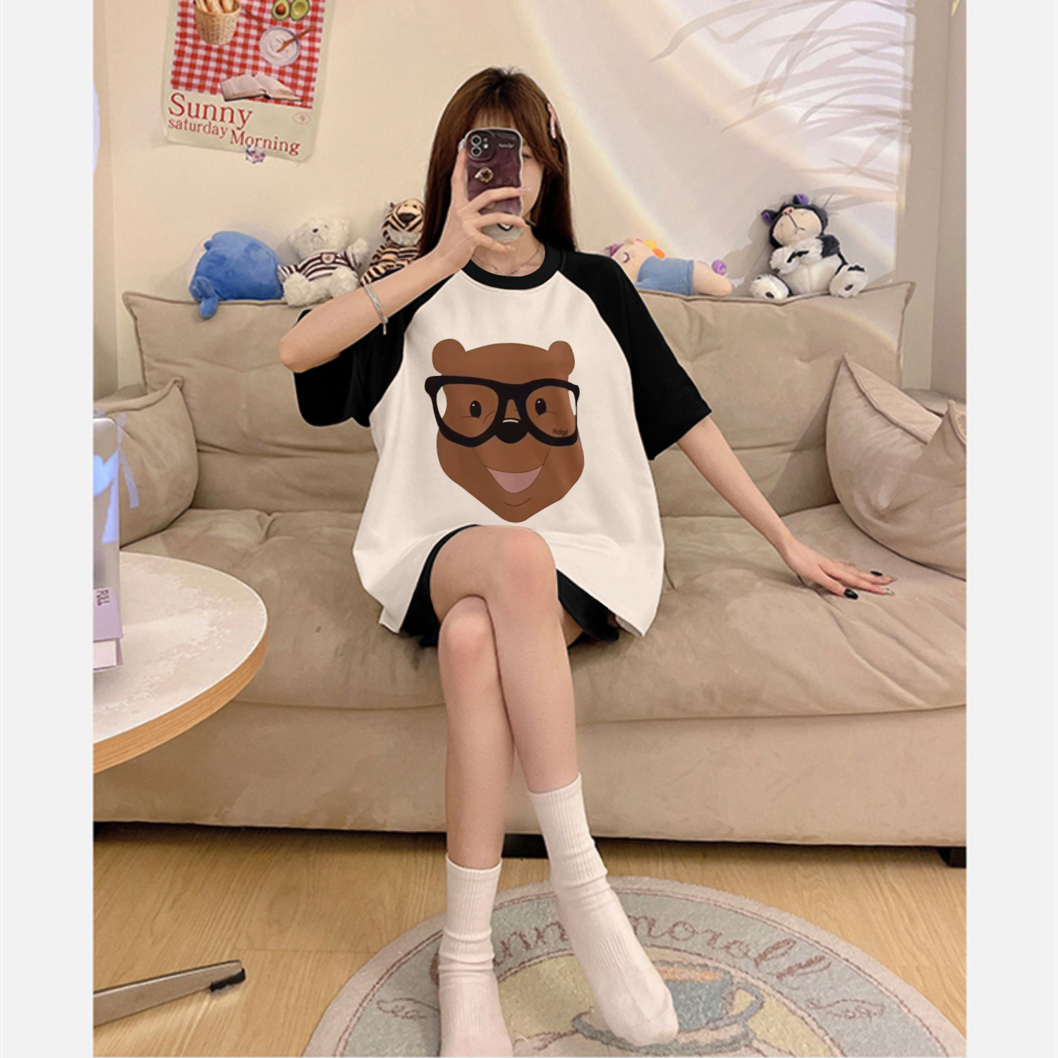 Summer Cotton-Like Homewear Women Short Sleeve Shorts 2 Pcs Breathable photo 2 (style 11)