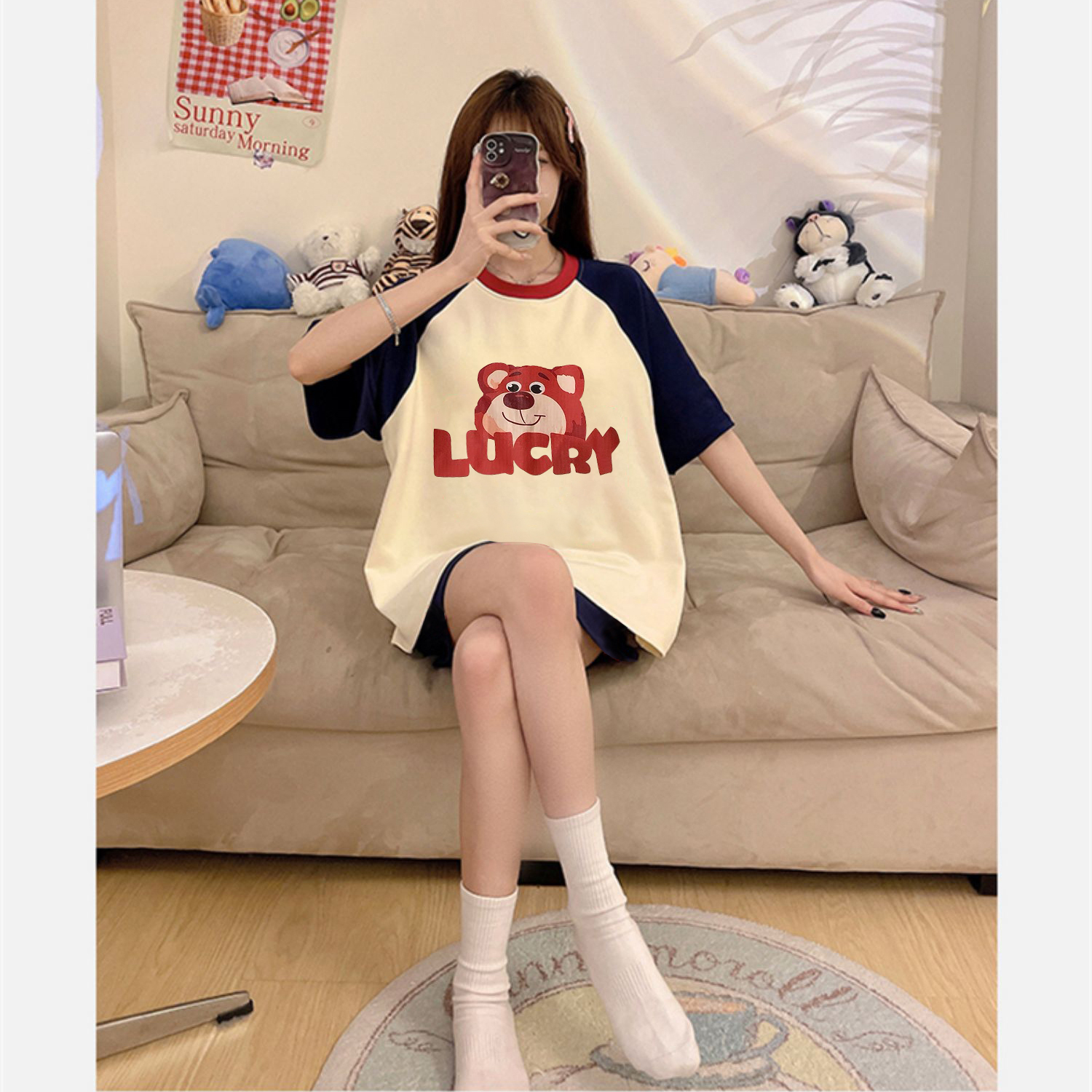 Summer Cotton-Like Homewear Women Short Sleeve Shorts 2 Pcs Breathable photo 3 (style 11)