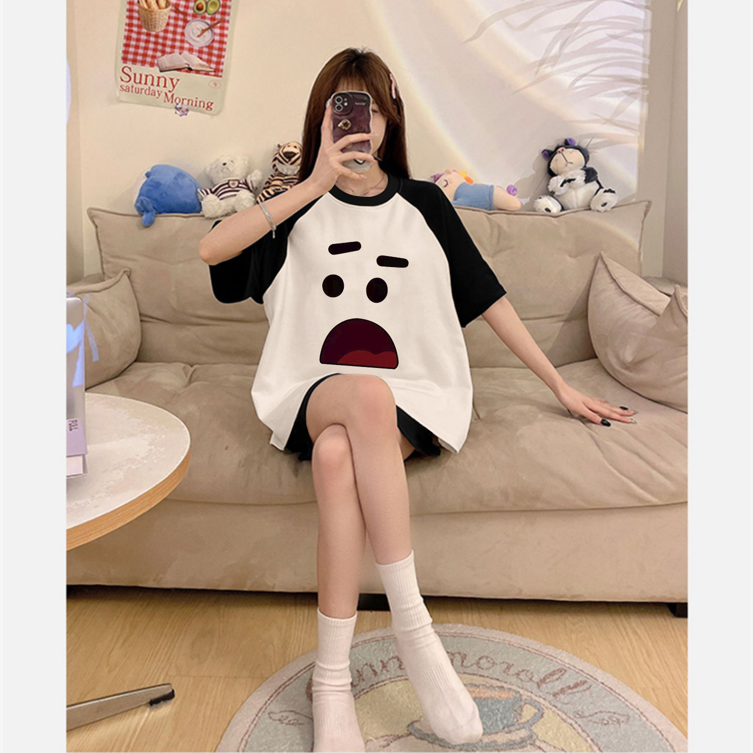 Summer Cotton-Like Homewear Women Short Sleeve Shorts 2 Pcs Breathable photo 5 (style 11)
