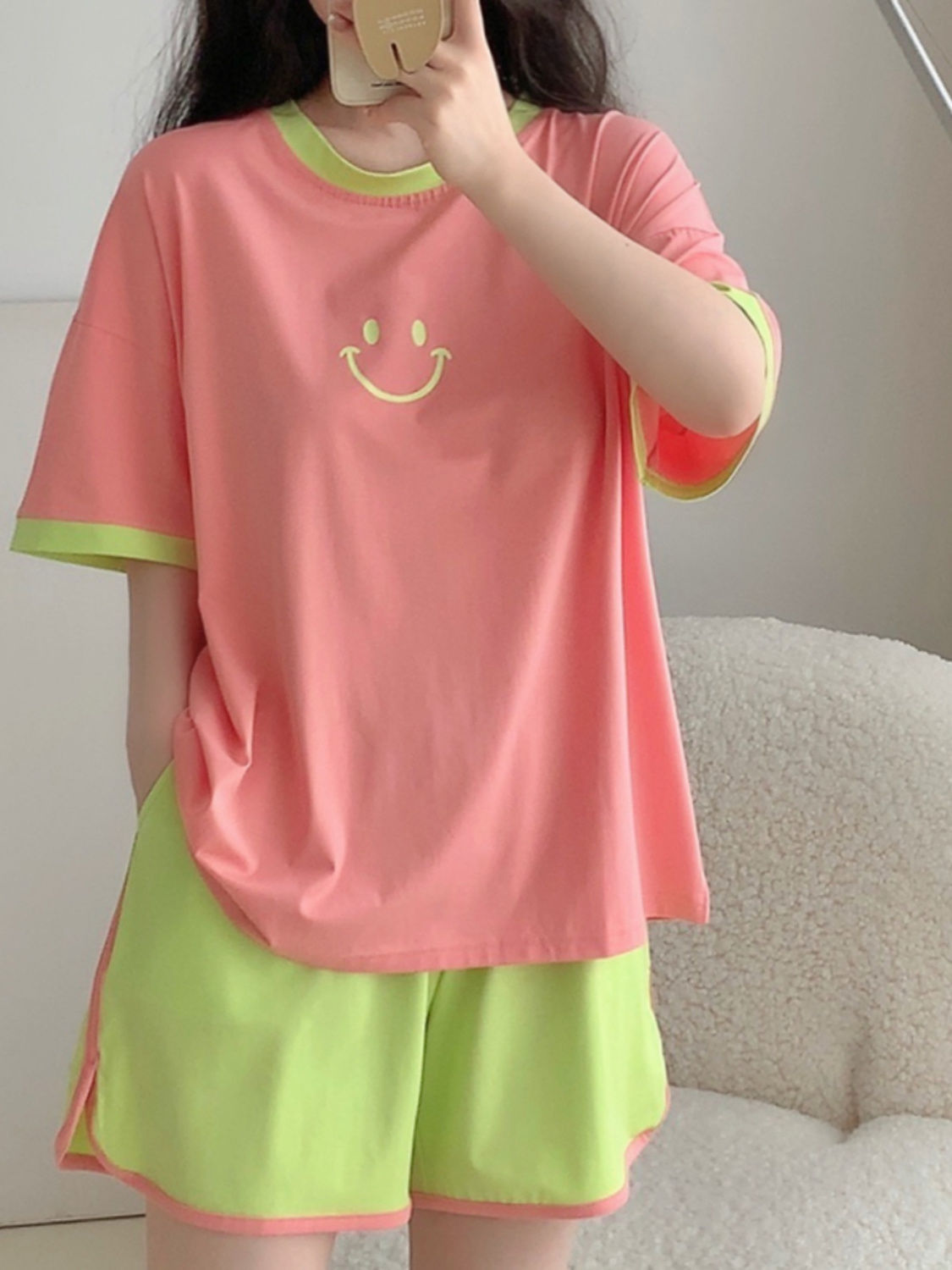 Summer Cotton-Like Homewear Women Short Sleeve Shorts 2 Pcs Breathable photo 4 (style 13)