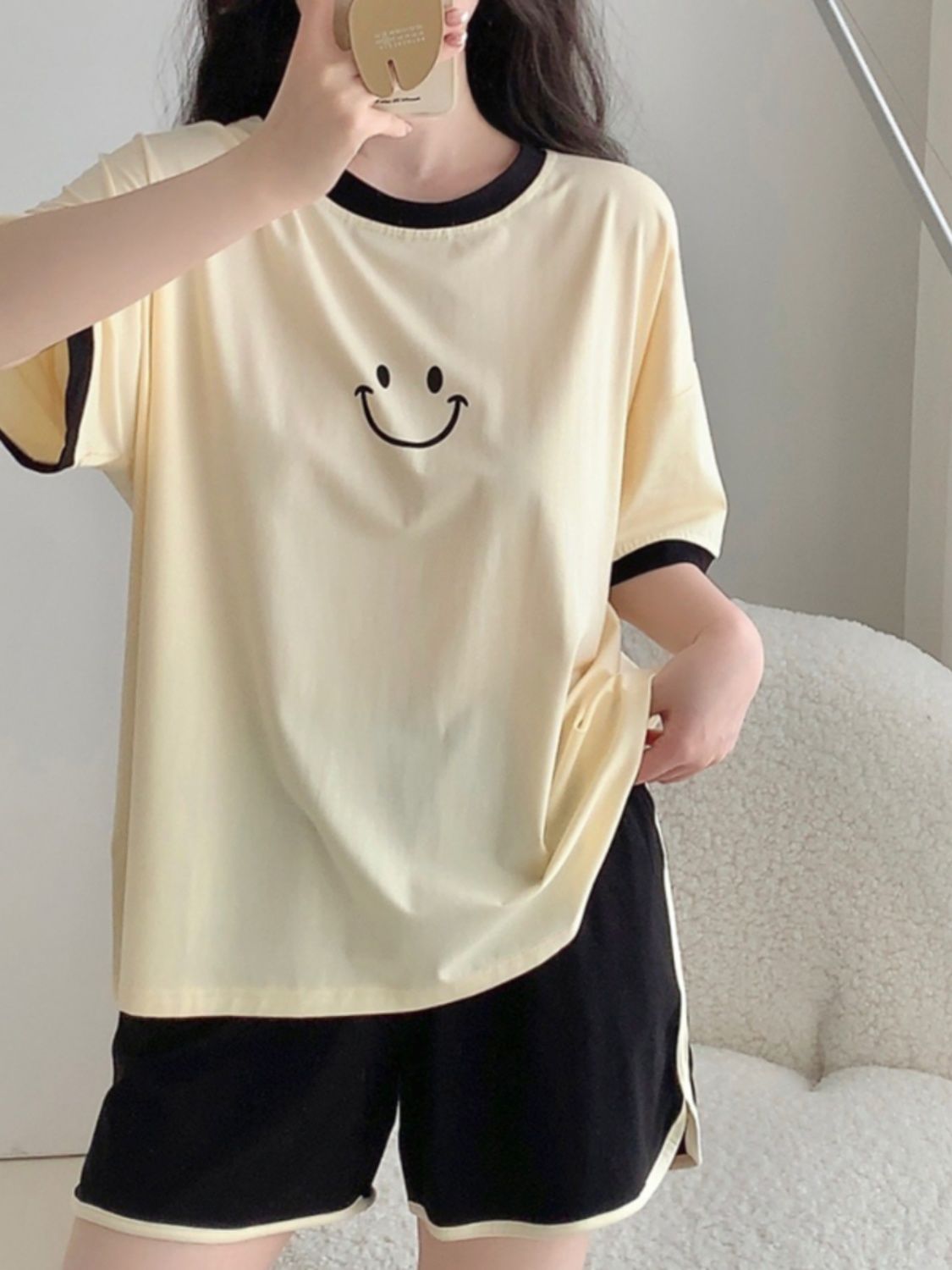 Summer Cotton-Like Homewear Women Short Sleeve Shorts 2 Pcs Breathable photo 6 (style 13)