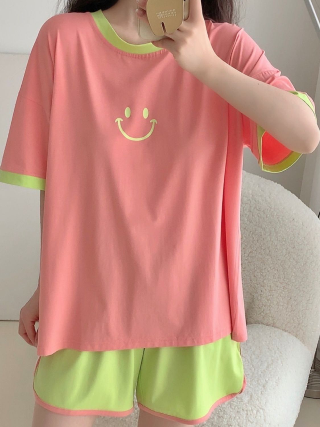 Summer Cotton-Like Homewear Women Short Sleeve Shorts 2 Pcs Breathable photo 7 (style 13)
