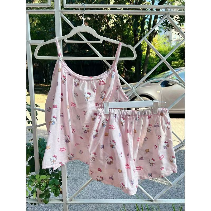 Summer Cotton-Like Camisole Homewear Women Short Sleeve Shorts 2 Pcs Breathable Wholesale