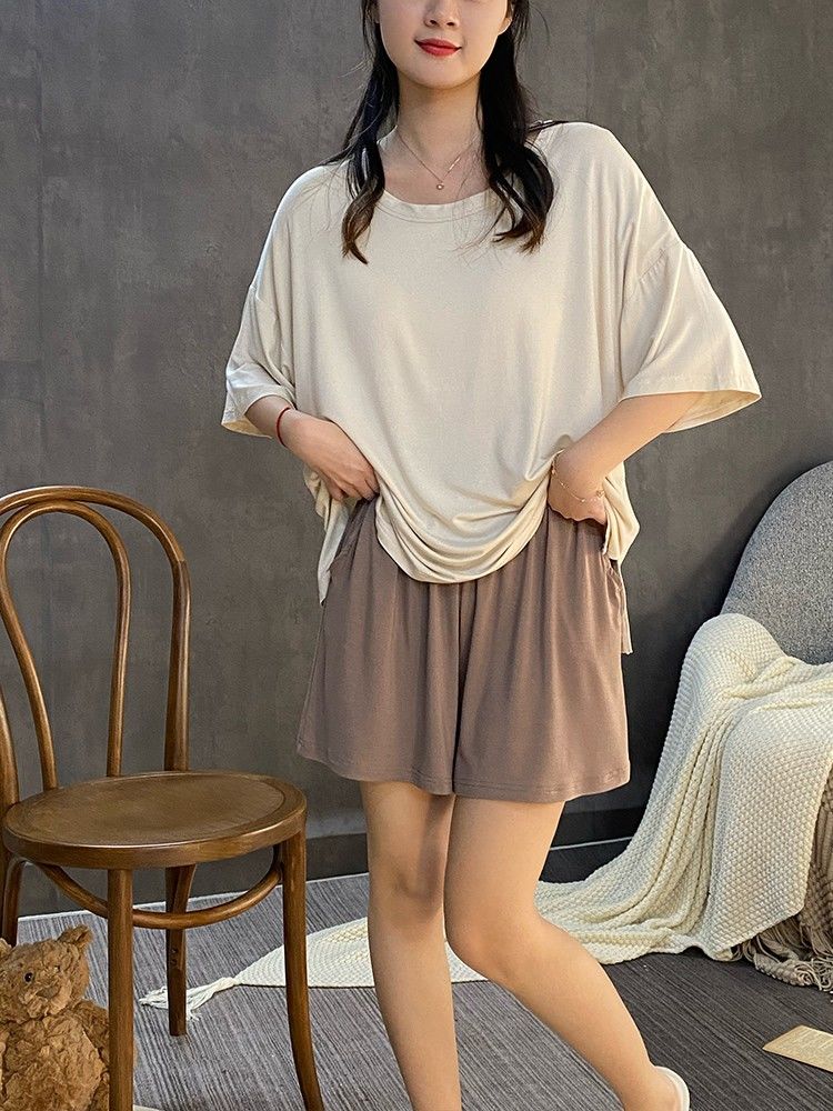 Summer Cotton-Like With Pads Homewear Women Short Sleeve Shorts 2 Pcs photo 6 (style 13)