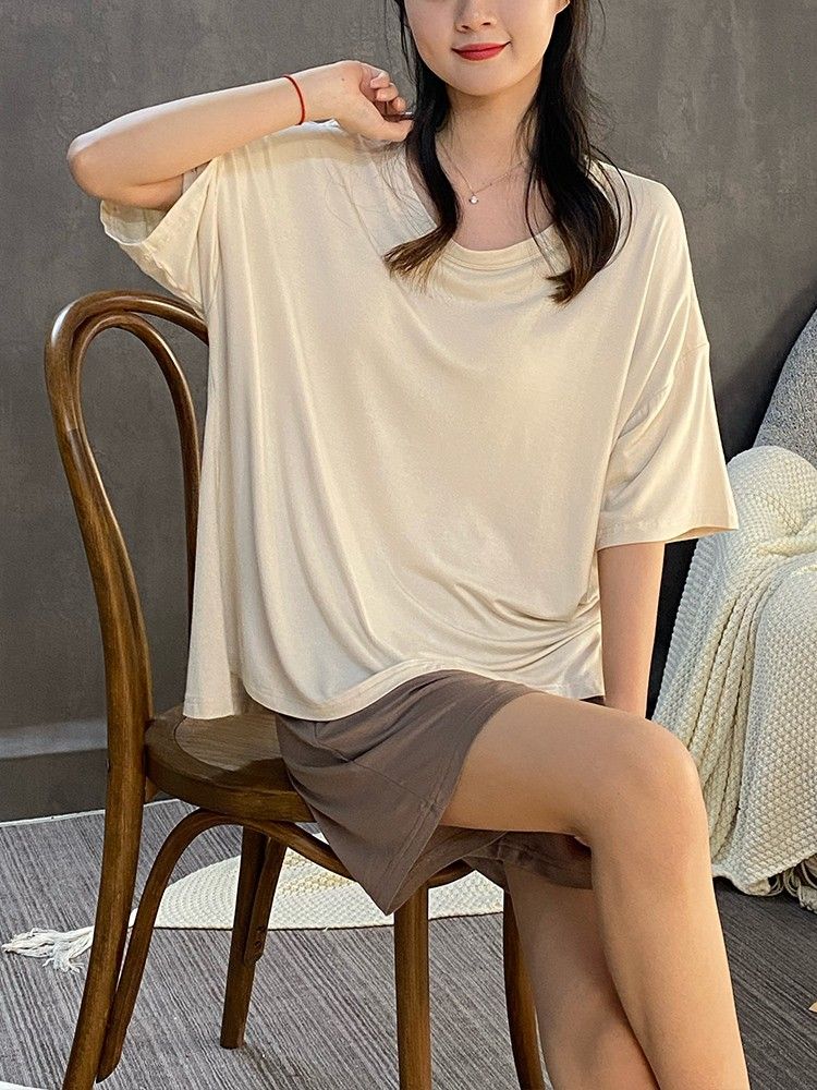 Summer Cotton-Like With Pads Homewear Women Short Sleeve Shorts 2 Pcs photo 7 (style 13)