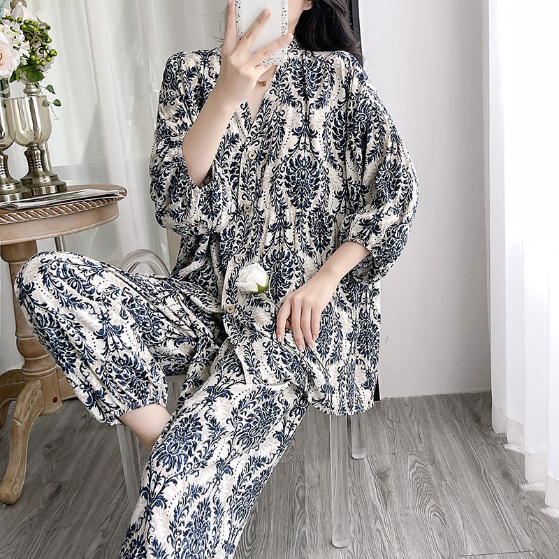 Summer Cotton-Like Long Sleeve Cardigan Homewear Women Short Sleeve Sh photo 2 (style 1673127314)