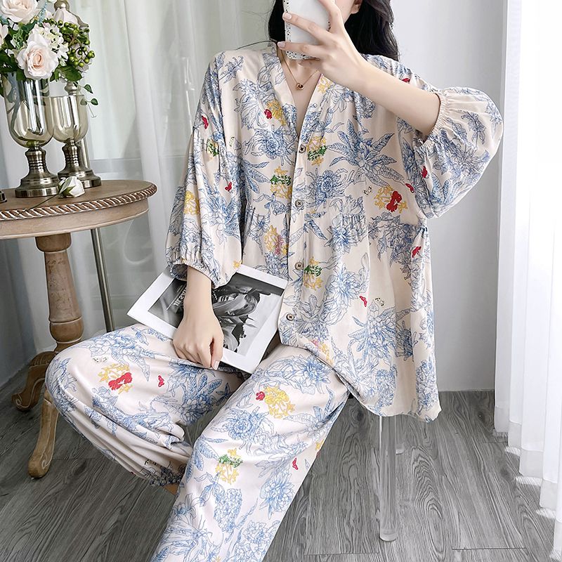 Summer Cotton-Like Long Sleeve Cardigan Homewear Women Short Sleeve Sh photo 3 (style 1673127314)