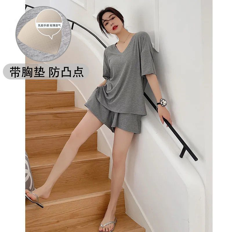 Summer Cotton-Like Homewear Women Short Sleeve Shorts 2 Pcs Breathable Comfort Wholesale