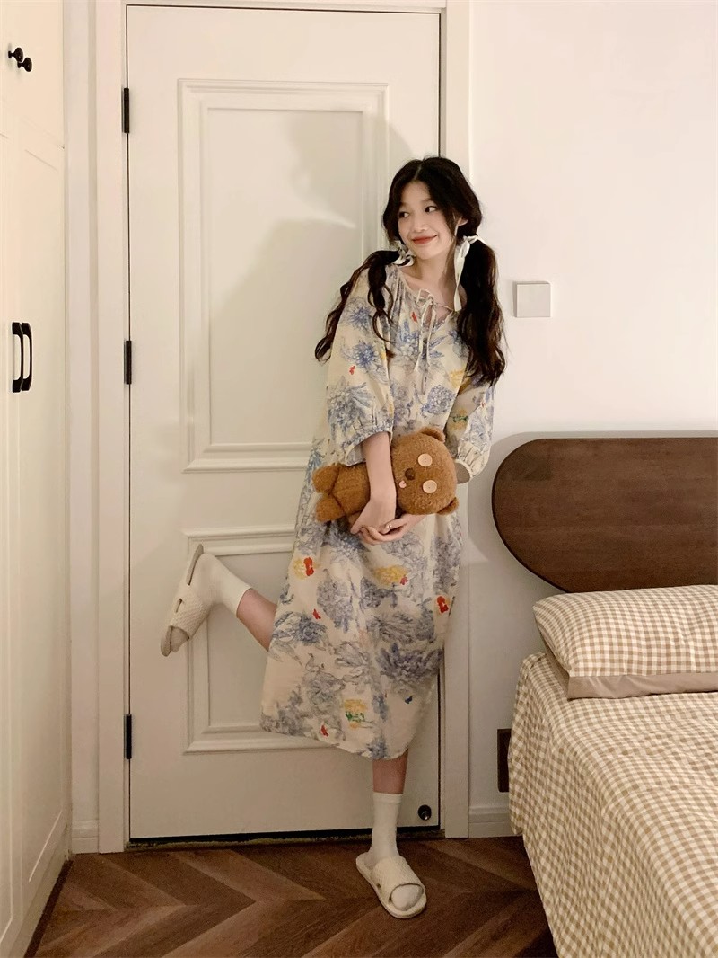 Summer Cotton-Like Camisole Nightgown Women Loose Slim Breathable Home photo 2 (style 13)