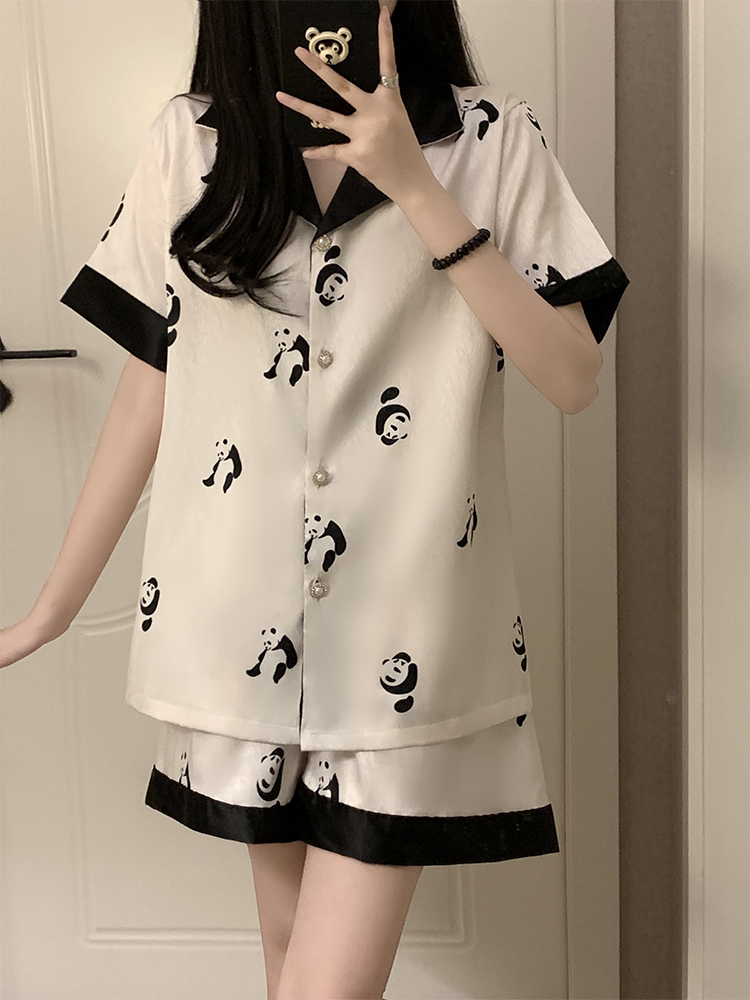 Summer Ice Silk Homewear Women Short Sleeve Shorts 2 Pcs Breathable Co photo 1 (style local-冰丝双短)