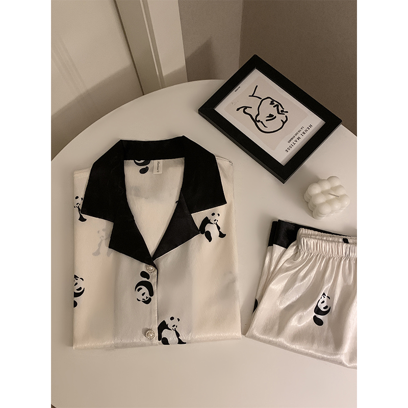 Summer Ice Silk Homewear Women Short Sleeve Shorts 2 Pcs Breathable Co photo 4 (style local-冰丝双短)