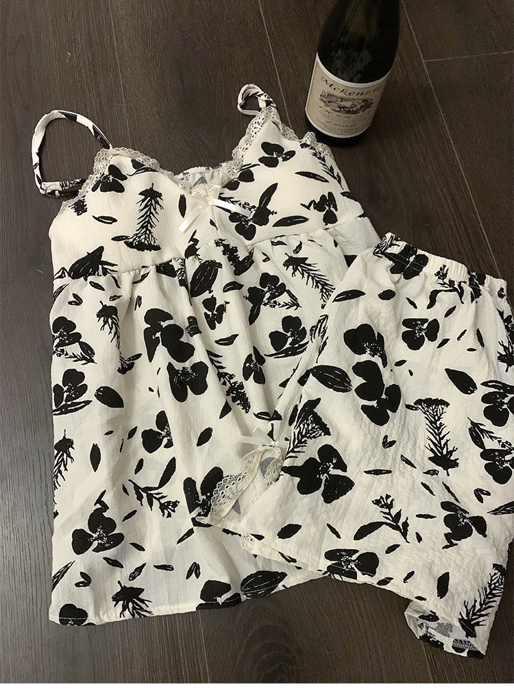 Summer Ice Silk Camisole Homewear Women Short Sleeve Shorts 2 Pcs Brea photo 6 (style local-冰丝吊带)