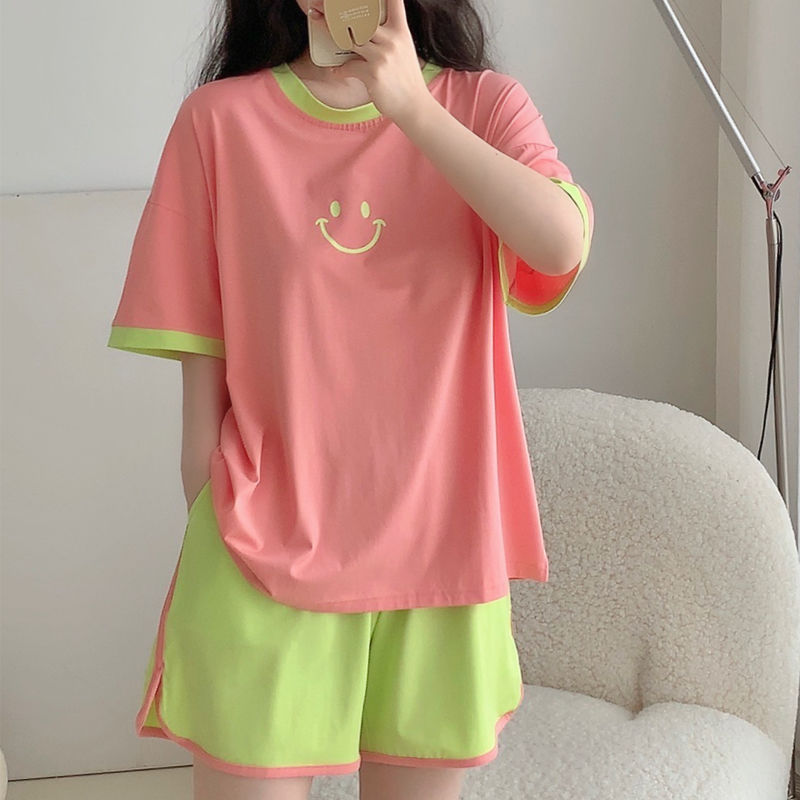 Summer Cotton Homewear Women Short Sleeve Shorts 2 Pcs Breathable Comf photo 2 (style local-双短)