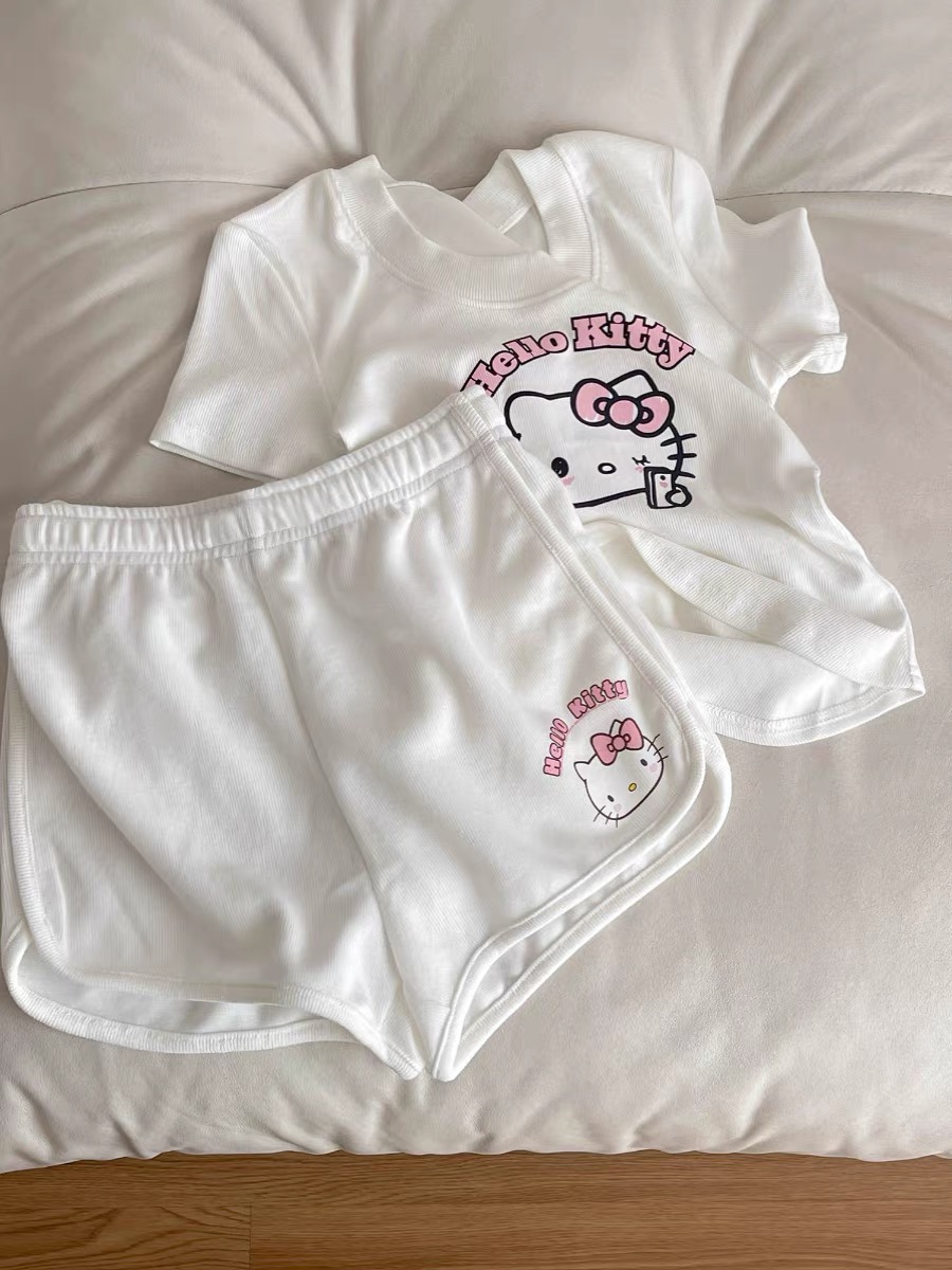 Summer Cotton Homewear Women Short Sleeve Shorts 2 Pcs Breathable Comfort Wholesale