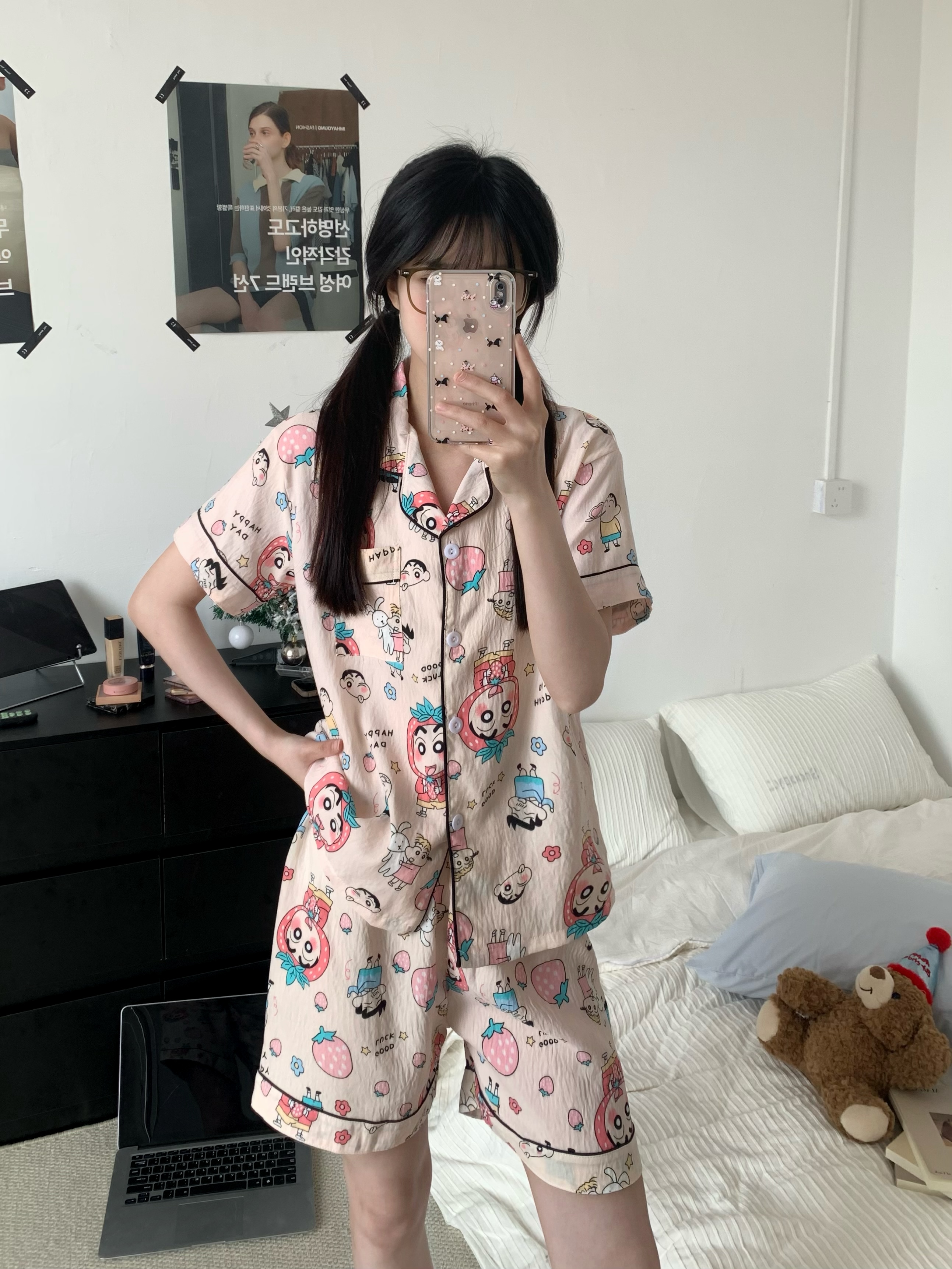 Summer Cloud Cotton Cardigan Homewear Women Short Sleeve Shorts 2 Pcs photo 1 (style 17)