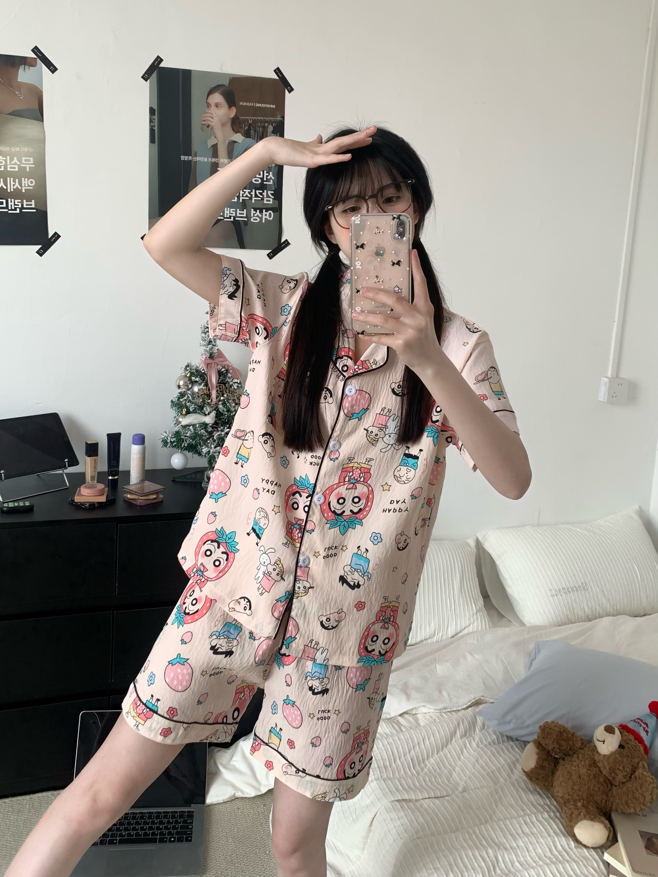 Summer Cloud Cotton Cardigan Homewear Women Short Sleeve Shorts 2 Pcs photo 5 (style 17)