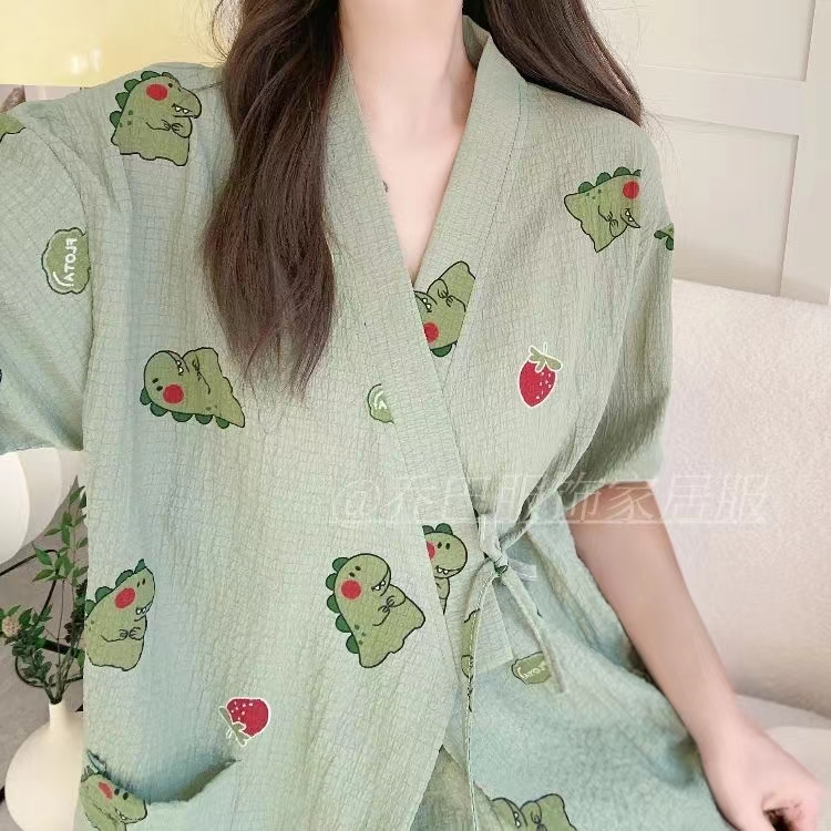 Summer Cotton Cardigan Homewear Women Short Sleeve Shorts 2 Pcs Breath photo 1 (style 15)