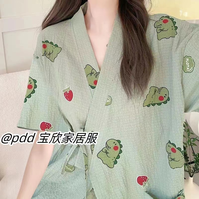 Summer Cotton Cardigan Homewear Women Short Sleeve Shorts 2 Pcs Breath photo 2 (style 15)