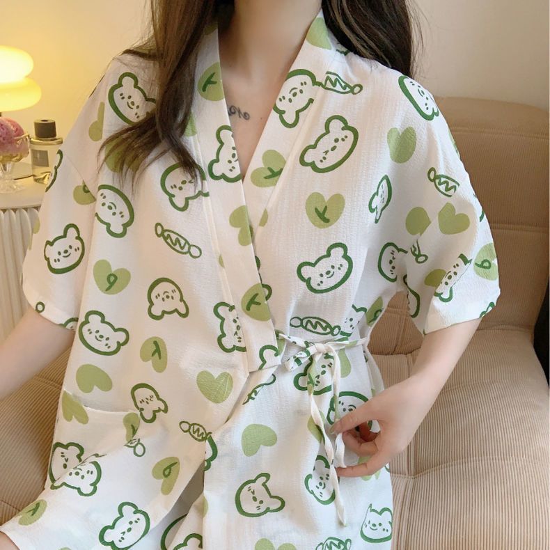 Summer Cotton Cardigan Homewear Women Short Sleeve Shorts 2 Pcs Breath photo 6 (style 15)