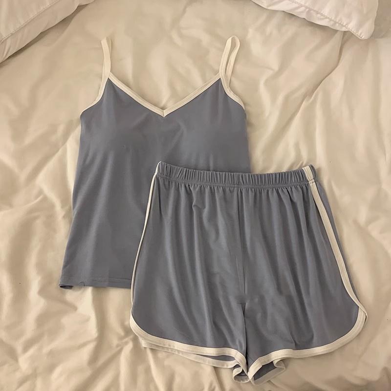 Summer Cotton-Like Camisole Homewear Women Short Sleeve Shorts 2 Pcs Breathable Wholesale