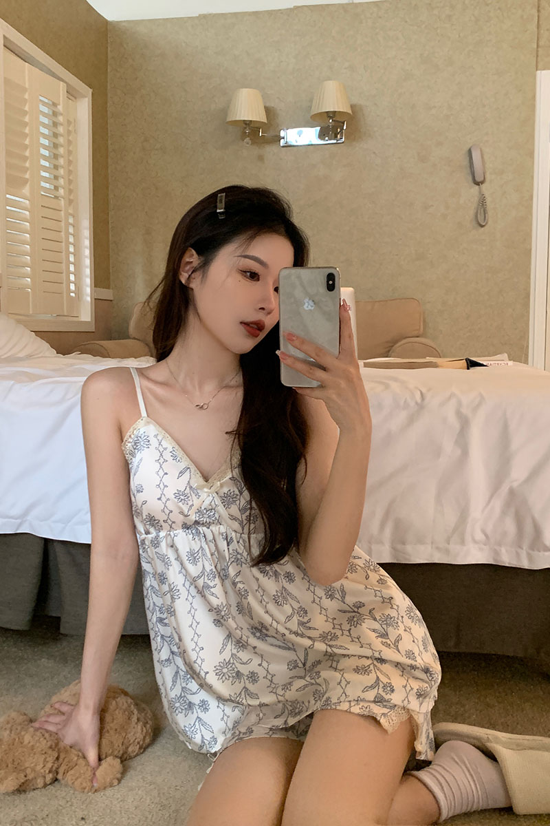 Summer Cotton Camisole Homewear Women Short Sleeve Shorts 2 Pcs Breath photo 5 (style local-吊带套装)