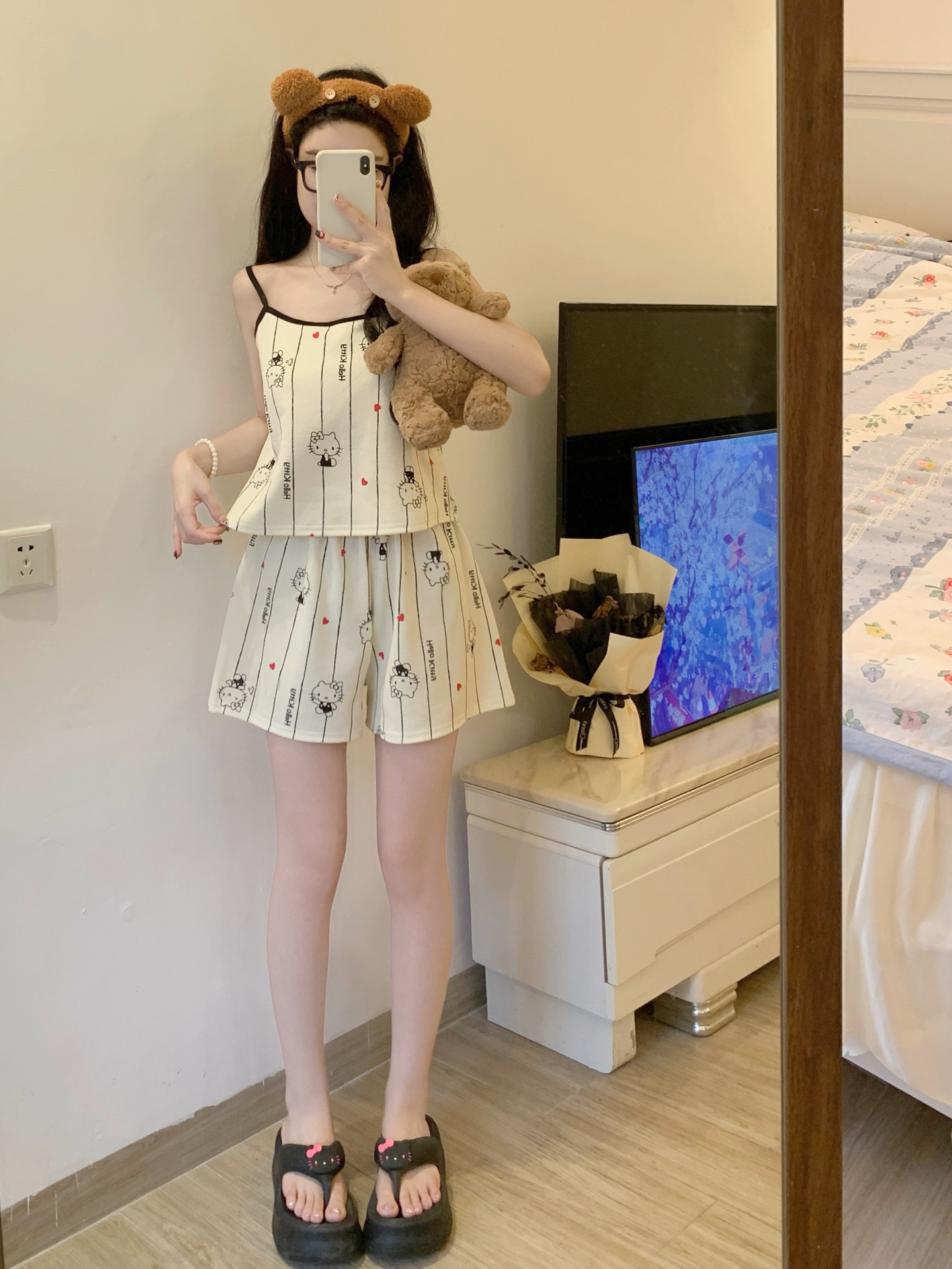 Summer Cotton With Pads Camisole Homewear Women Short Sleeve Shorts 2 photo 5 (style 12)