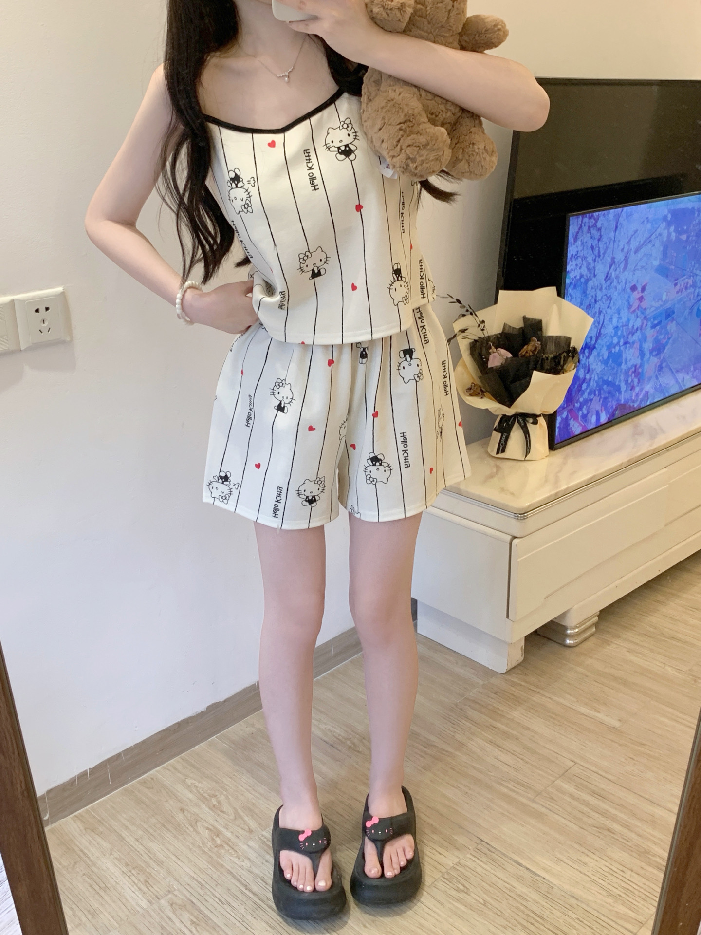 Summer Cotton With Pads Camisole Homewear Women Short Sleeve Shorts 2 photo 7 (style 12)