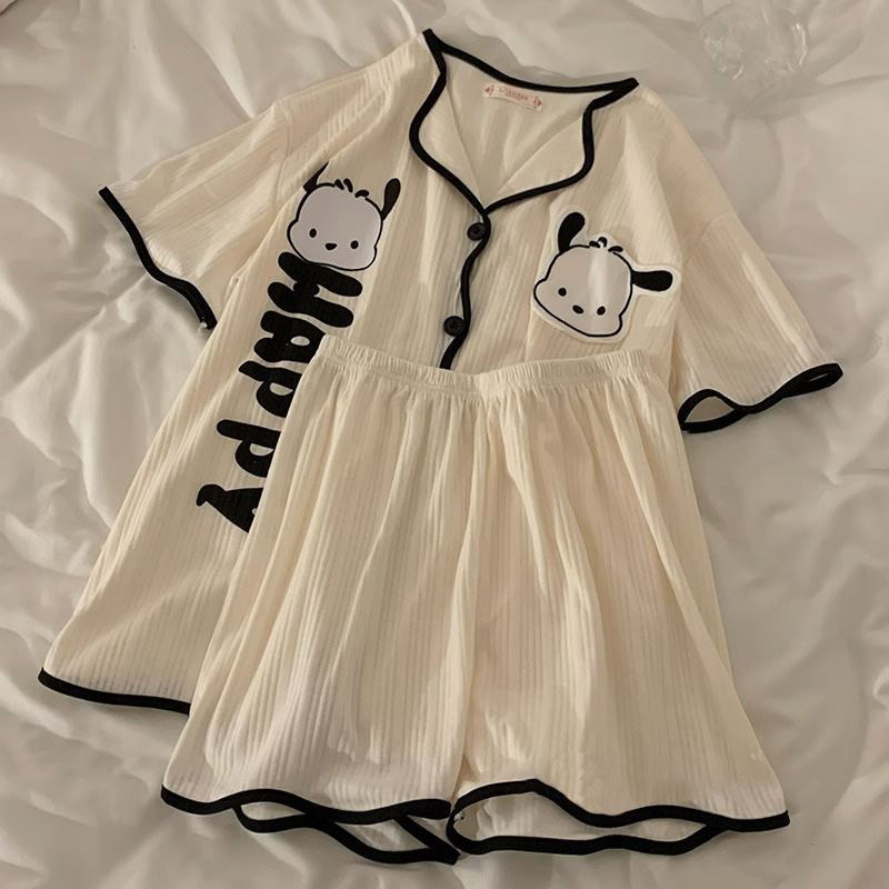 Summer Cotton Cardigan Homewear Women Short Sleeve Shorts 2 Pcs Breathable Wholesale