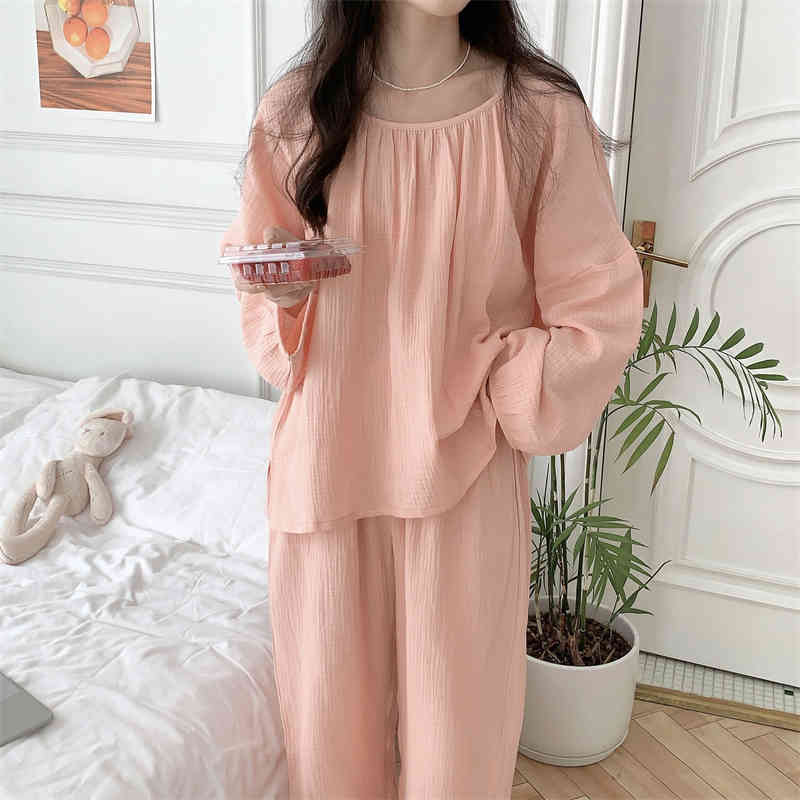 Summer Cotton Long Sleeve Pullover Homewear Women Short Sleeve Shorts 2 Pcs Wholesale