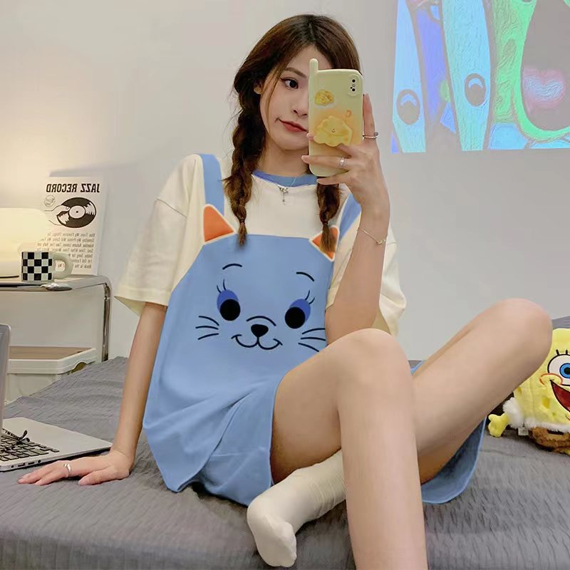 Summer Cotton Homewear Women Short Sleeve Shorts 2 Pcs Breathable Comf photo 1 (style local-宝欣)