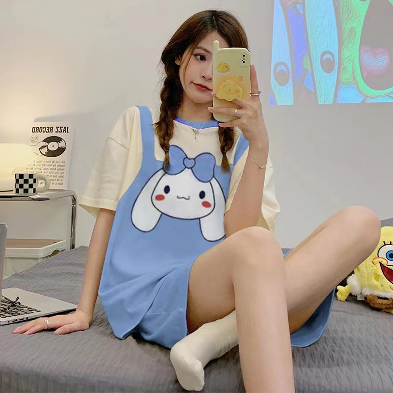 Summer Cotton Homewear Women Short Sleeve Shorts 2 Pcs Breathable Comf photo 2 (style local-宝欣)