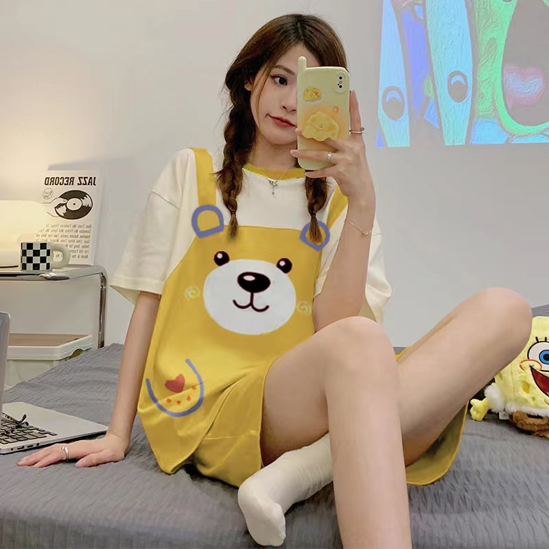 Summer Cotton Homewear Women Short Sleeve Shorts 2 Pcs Breathable Comf photo 5 (style local-宝欣)